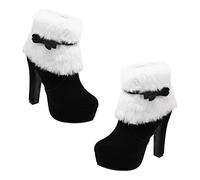 Beaupretty Christmas High Heel Short Ankle Boots Women Winter Plush Platform Shoes for Holiday Party Festival Comfortable Stylish Black