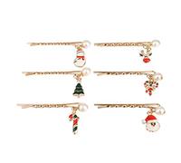 Beaupretty Christmas Pearl Hair Pin Hair Clip Christmas Tree Santa Metal Bobby Pin Slide Clip for Party Girls,6pcs(Glod)