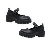 Beaupretty Chunky Heels Mary Shoes Women Retro Buckle Platform Shoes for Autumn Stylish Fashionable Black