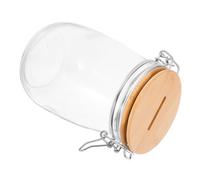 Beaupretty Clear Glass Piggy Bank Large Capacity Money Saving Jar with Wooden Slotted Lid Secure Transparent Coin and Bill Storage for Adults Motivational Compact Savings Container Easy to