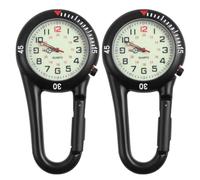 Beaupretty Clip-on Quartz Backpack Belt Fob Watch Stainless Steel 2pcs Black with Fluorescent Dial for People Who Love Mountaineering and Night Time Use
