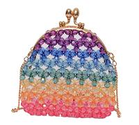 Beaupretty Colorful Handmade Beaded Pearl Bag Durable Hollowed Out Crossbody Purse for Women Eye Catching Shoulder Bag with Tough Thread Craftsmanship