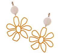 Beaupretty Colorful Wooden Floral Dangle Earrings for Women Boho Style Lightweight Summer Beach Jewelry Long Drop Earrings Unique Hollow Design