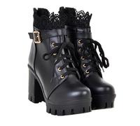 Beaupretty Comfortable Chunky Heels Women Short Boots Autumn Winter Fashion Lady Lace Up Ankle Footwear Slimming Elegant Design Black
