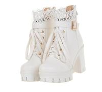 Beaupretty Comfortable Female Short Boots with Chunky Heels Lightweight Low High Heeled Ankle Shoes for Autumn Winter Stylish Lace Up Design in Multiple and Casual Fashion