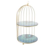 Beaupretty Cosmetics Storage Stand for Desktop Organization Birdcage Shaped with Marble and Iron Material, Retro Tiered Makeup Organizer on Office Desk or Dressing Table