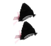 Beaupretty Cosplay Cat Ear Hair Pin with Bells and Bows Black and Pink Cartoon Cat Ear Hair Barrettes for Party Quality Imitation Rabbit Clips for Women Cosplay and Daily Wear