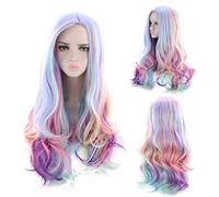 Beaupretty Cosplay Hair Wig Long Wavy Curly Wig Synthetic Rainbow Heat Resistant Curly Full Hair Wig for Halloween