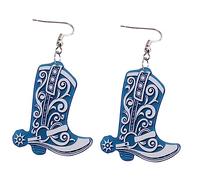 Beaupretty Creative Blue Boot Earrings for Women Lightweight Cowgirl Dangle Jewelry Vintage Acrylic Double Sided Print Western Style for Parties Festivals Weddings Stylish Dangling