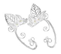 Beaupretty Creative Leaf Elf Ear Non-pierced Clip Earrings for Women Lightweight Alloy and Imitation Pearl Jewelry for Birthday Wedding Halloween Club and Christmas