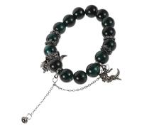 Beaupretty Dark Green Beaded Bracelet with Ancient Moon Charms Stylish Unisex Wristband Durable Fashion Accessory Unique Mysterious Design Meticulous Craftsmanship