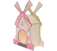Beaupretty Decorative Wooden Hamster Windmill Hideout House 28x20cm Pink Small Animal Habitat for Dwarf Hamsters Roborovski Cage Accessories