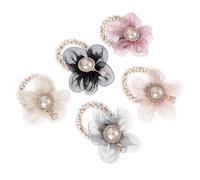 Beaupretty Delicate Flower Pearl Hair Tie with Excellent Workmanship 5pcs Cloth Material Fix Hair in Place and Not Easy to Fall for Women for Dancing and Party