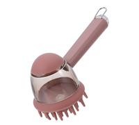 Beaupretty Dog Bath Brush with Soap Dispenser, Silicone Pet Grooming Shampoo Scrubber and Massage Bath Brush for Short and Long-haired Dogs and Cats, Long Handle Coffee Color