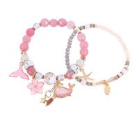 Beaupretty Double Layer Beaded Bracelet with Pink Crystal and Alloy Materials, Stylish Ocean Series Design, Unique Charm to Attract Attention, for Party Wear