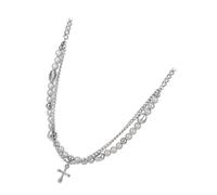 Beaupretty Double Layered Pearl Cross Necklace for Women Choker with Cross Pendant Stylish Layered Necklace for Unique Fashion for Valentines Day Christmas