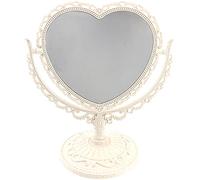 Beaupretty Double Sided Mirror with 360 Degree Rotation Table Top Heart Shape Makeup Cosmetic Mirror (Beige)