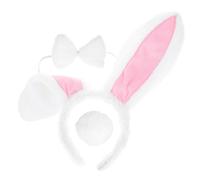Beaupretty Easter Bunny Costume Accessories with Soft Pink White Rabbit Ears Headband Bowtie and Tail Pin for Cosplay Party Dress Up Cute Animal Themed Headpiece for Adults