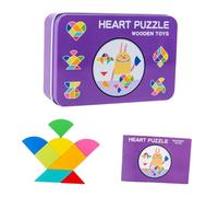 Beaupretty Educational Wooden Tangram Puzzle with Geometrical Shapes Jigsaw for Purple Solid Wood Blocks with Storage Box Montessori Learning for Boys