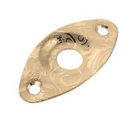 Beaupretty Electric Guitar Output Jack Plate with Curved Oval Shape in Golden Stainless Steel Vintage-inspired Engraved Detail, Seamless Integration and Easy Install with Mounting Screws