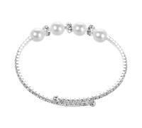 Beaupretty Elegant Bridal Rhinestone Pearl Cuff Bracelet Silver Wedding Jewelry Lightweight Wrist Jewelry for Brides and Special Occasions