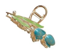 Beaupretty Elegant Non-slip Pearl Tulip Hair Claw Clip for Women and Teens Flower Jaw Hair Clips for Half Bun Blue Color
