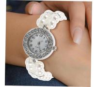 Beaupretty Elegant Pearl Rhinestone Watch Bracelet for Women Elastic Double Row Beaded Jewelry Fashion Accessory for Christmas Parties and Vintage Style Mothers and Daughters