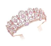 Beaupretty Elegant Pink Rhinestone Bride Crown Wedding Headdress Chic Photography Accessory for Women and Ladies Suitable for Special Party and Wedding Events
