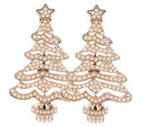 Beaupretty Elegant Rhinestone Inlay Christmas Tree Earrings for Women Lightweight Alloy Dangling Jewelry with Pearl Accent Festive Holiday Party Accessories Comfortable and Stylish