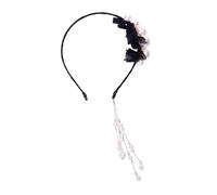 Beaupretty Elegant Tassel Hair Accessory Headband Artificial Pearl Headdress Earring Black Headband for Women's Daily Wear