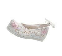 Beaupretty Elegant White Ethnic Silk Cloth Shoes for Women Ancient Chinese Embroidered Dance Performance Footwear Comfortable Lightweight Design for Festival and Stage Use