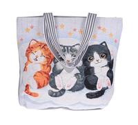 Beaupretty Embroidered Cat Tote Bag for Women Shoulder Bag with Double-Sided Jacquard Fabric Vintage Cartoon Three Cats Casual Handbag for Shopping School Travel