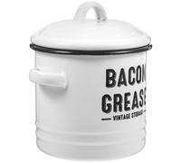 Beaupretty Enamel Pot Bacon Grease Container 600ml White Large Capacity Prevents Stains for Dinner Table and Home