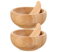 Beaupretty Facial Mask Mixing Bowls Odour Resistant with Spoon Set 2pcs Bamboo Khaki Colour Integrated Lid Design for DIY Face Mask Mixing for Professional Skin Care and Travel