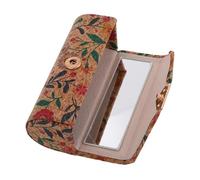 Beaupretty Floral Lipstick Organizer with Built Mirror Portable Mini Cork Makeup Bag for Travel Scratch-Resistant Cosmetic Pouch for Women and Girls