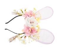 Beaupretty Floral Rabbit Ear Headband for Little Lightweight Fabric Flower Bunny Ears Decorative Hairband for Birthday Parties Cosplay Photo Props