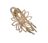 Beaupretty Flower Hair Barrette with Rhinestone Pearl Clip Elegant Ponytail Hair Bun Hairpin for Women