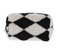 Beaupretty Fuzzy Makeup Bag Plush Checkerboard Pencil Case Drawstring Cosmetic Storage Bag for Travel