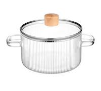 Beaupretty Glass Saucepan with Lid 1.6l Double-Handle Design Wood Handle Highly Body Safe to Use Stewing Pot for Soup Cooking