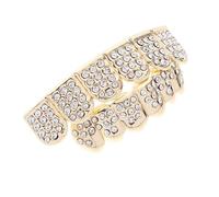 Beaupretty Gold Plated Hip-Hop Teeth Grills Rhinestones Decorative Metal Grill for Cosplay Ready to Wear Bling Teeth Jewelry for Parties and Festivals