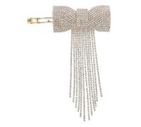 Beaupretty Gold Rhinestone Tassel Bow Hair Clip with Long Sparkly Tassels Elegant Crystal Embellished Barrettes for Women Luxury Gold Finish Hairpin Accessories for Wedding and Fashion