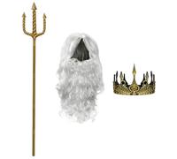 Beaupretty Gold Trident Prop and King Crown Set for Adults, Abs Material with Modular Snap Connections, Comfortable Fit, Mythology-inspired Design for Halloween Cosplay and Stage Performance