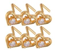 Beaupretty Golden Heart and Evil Eye Hygienic Metal Nose Piercing Studs 6pcs Body Piercing Jewelry with Unique Design for Men and Women for Halloween Nose Celebrations and Daily Activities