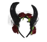 Beaupretty Gothic Halloween Headband with Realistic Rose and Veil Lightweight Devil Horns Hair Hoop for Women Comfortable Dark Style Hair Accessory for Cosplay Witch Party Photo Shoot