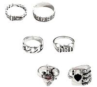 Beaupretty Gothic Heart Rings Set for Men and Women Retro Black Spade Enamel Chain Rings for Halloween and Statement Fashion
