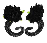 Beaupretty Gothic Sheep Horn Hair Clips with Black Rose Embellishment Durable Cosplay Accessories for Womens Lolita Style Elegant Party Decoration for Masquerade and Themed Events