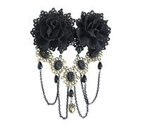 Beaupretty Gothic Style Black Rose Hair Clip Roses Hair Clips Tassels Flower Hair Pins Headdress for Woman Hair Decoration Accessories Hairpin (Black)