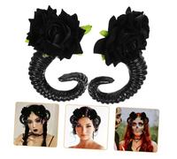 Beaupretty Gothic Style Sheep Horn Hair Clips with Black Rose Cosplay Hair Accessories Unique Horn Hairpin for Masquerade Themed Party Halloween Costume