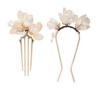 Beaupretty Hair Pins Material Featuring Chinese Style Elegant 2pcs Magnolia Designs with Four-prong Decorative Hairpin and for Traditional and Daily Hair Styling