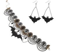 Beaupretty Halloween Bat Shaped Necklace Earring Set Black Jewelry | Polyester Pu Resin Zinc Alloy, Carnival and Birthday Party Wear, Statement Accessory for Seasonal Outfits